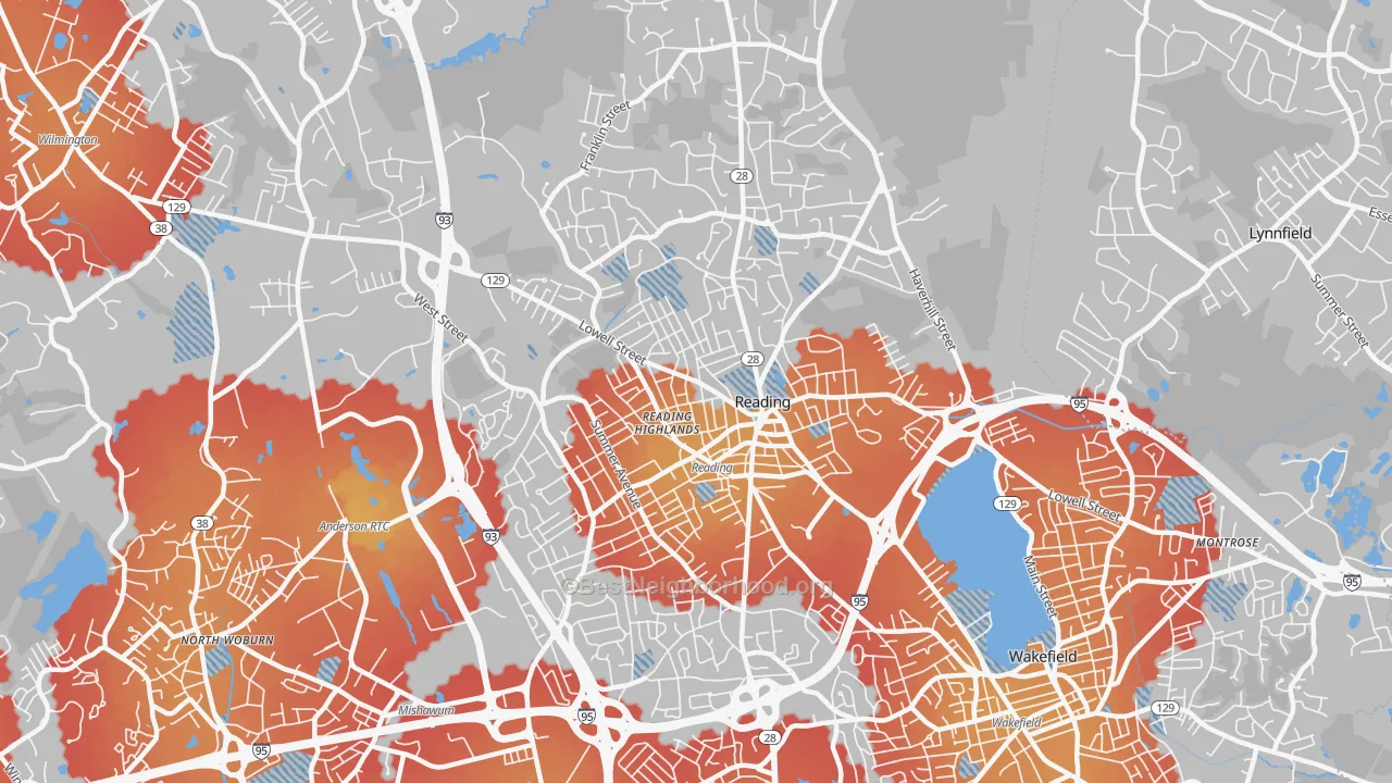 Transit Grade map of Reading, MA