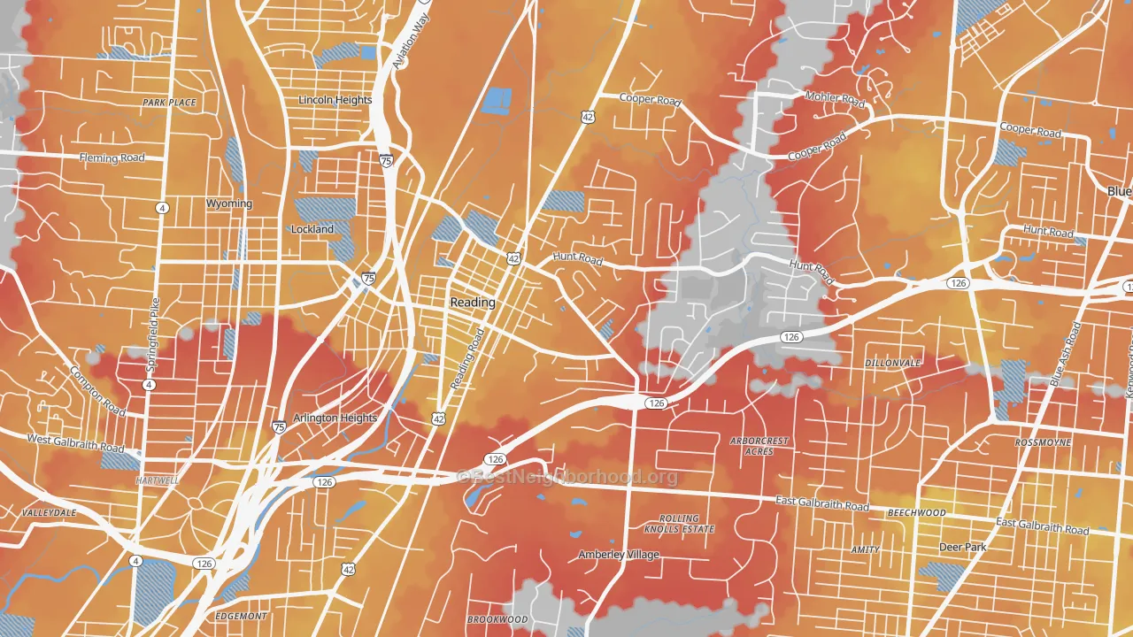 Transit Grade map of Reading, OH