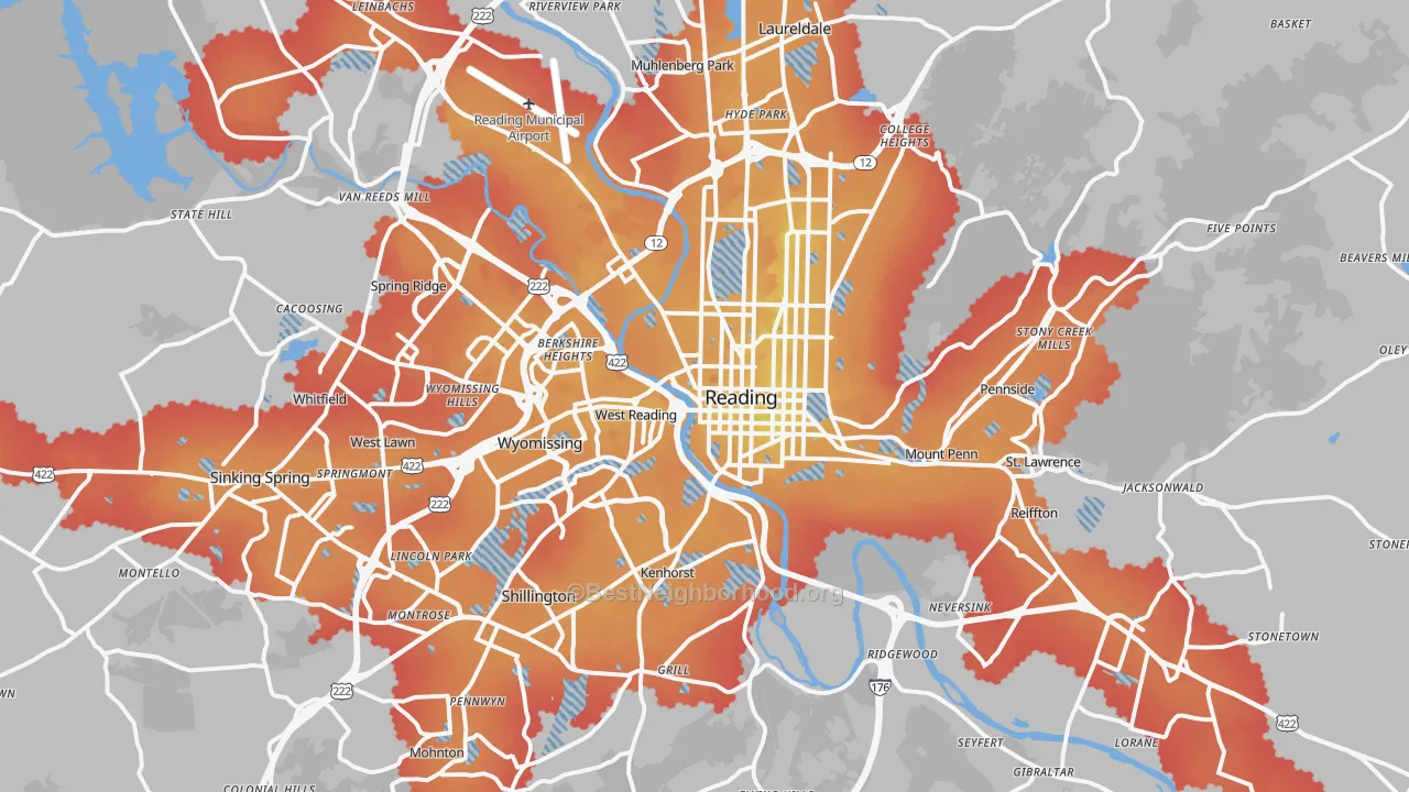 Transit Grade map of Reading, PA
