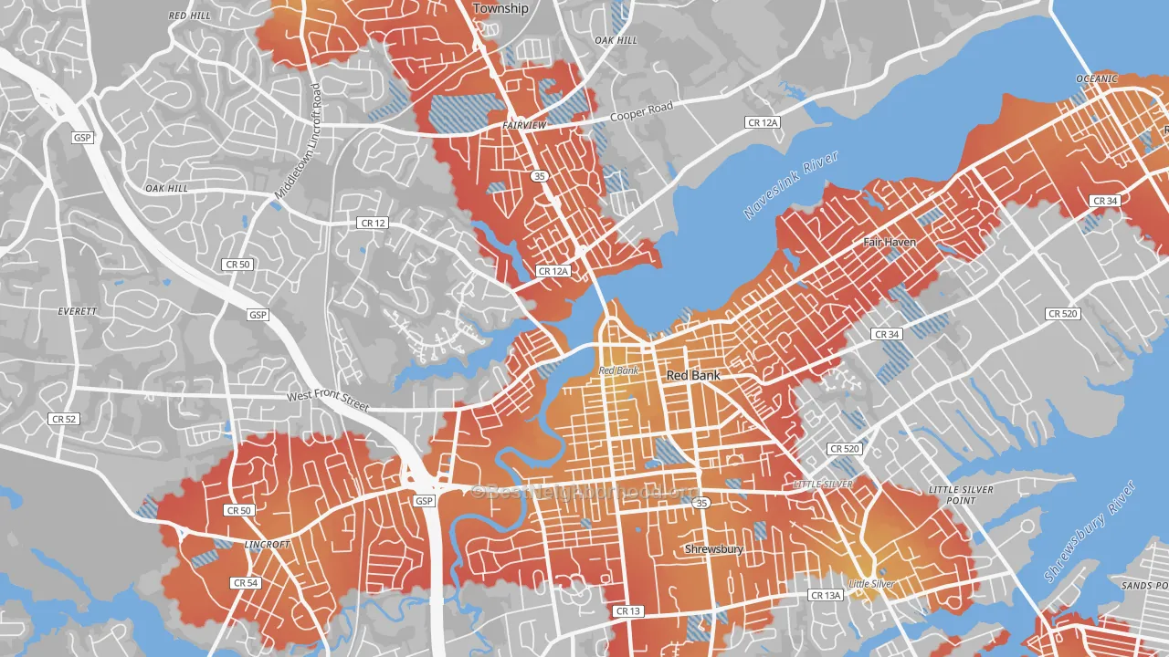 Transit Grade map of Red Bank, NJ