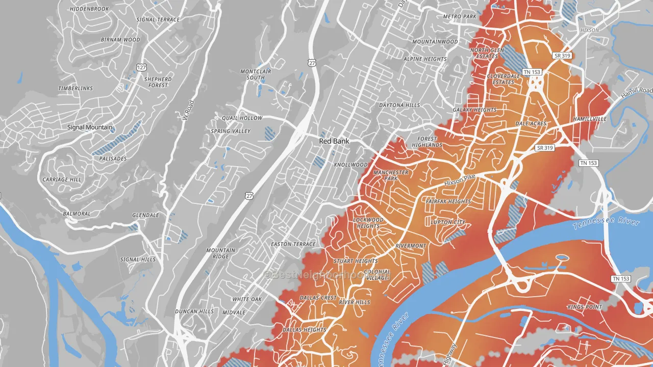 Transit Grade map of Red Bank, TN