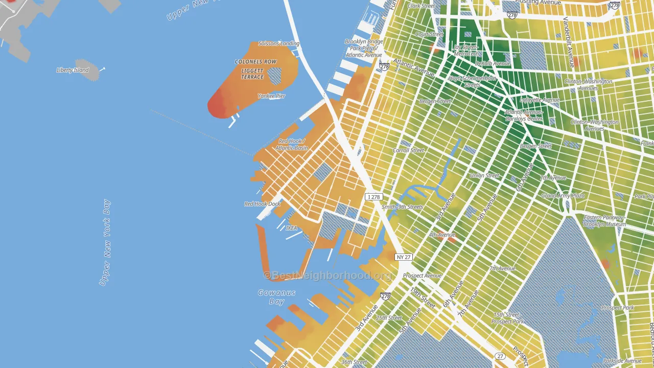 Transit Grade map of Red Hook, Brooklyn, NY