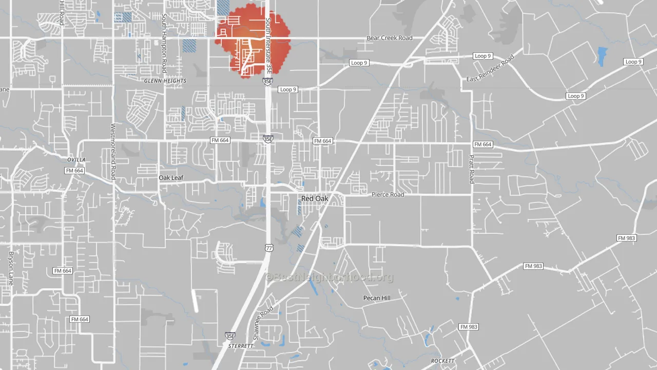Transit Grade map of Red Oak, TX