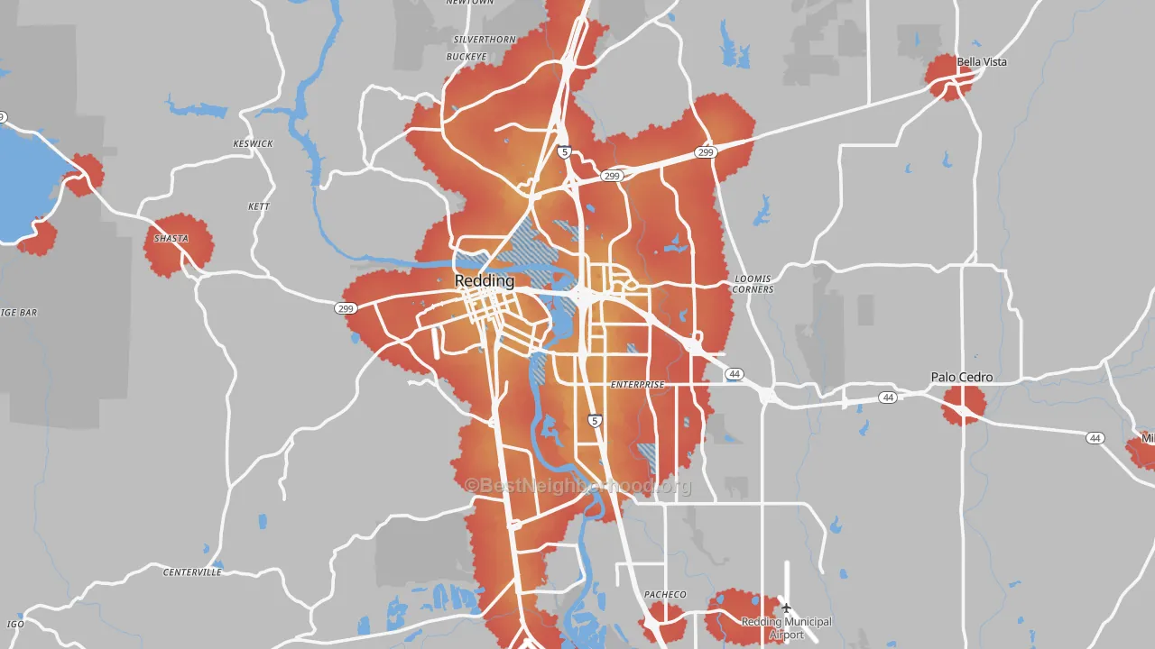 Transit Grade map of Redding, CA