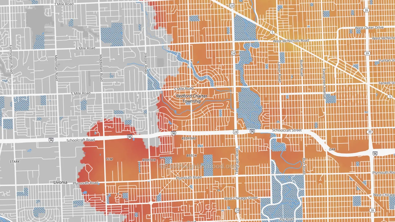 Transit Grade map of Redford, MI