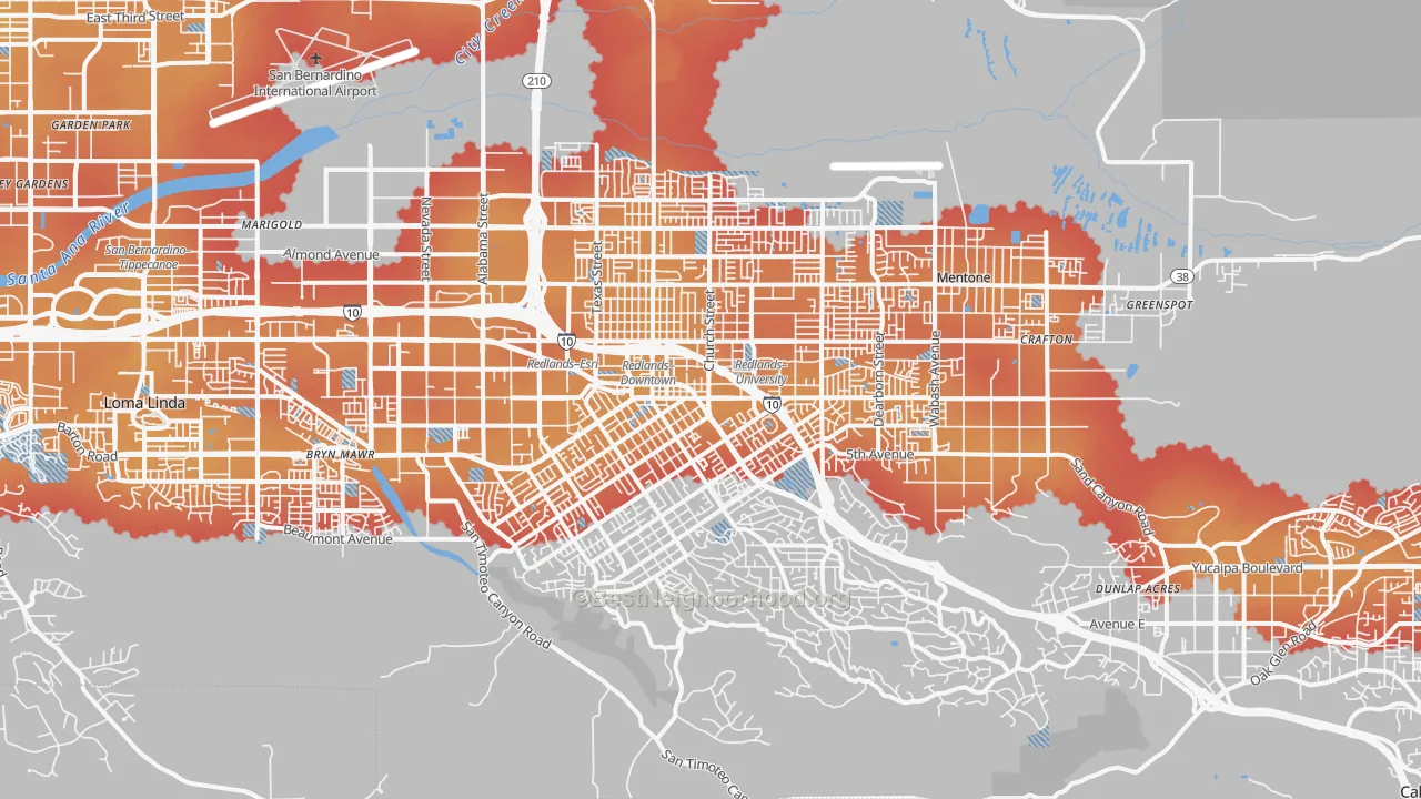 Transit Grade map of Redlands, CA