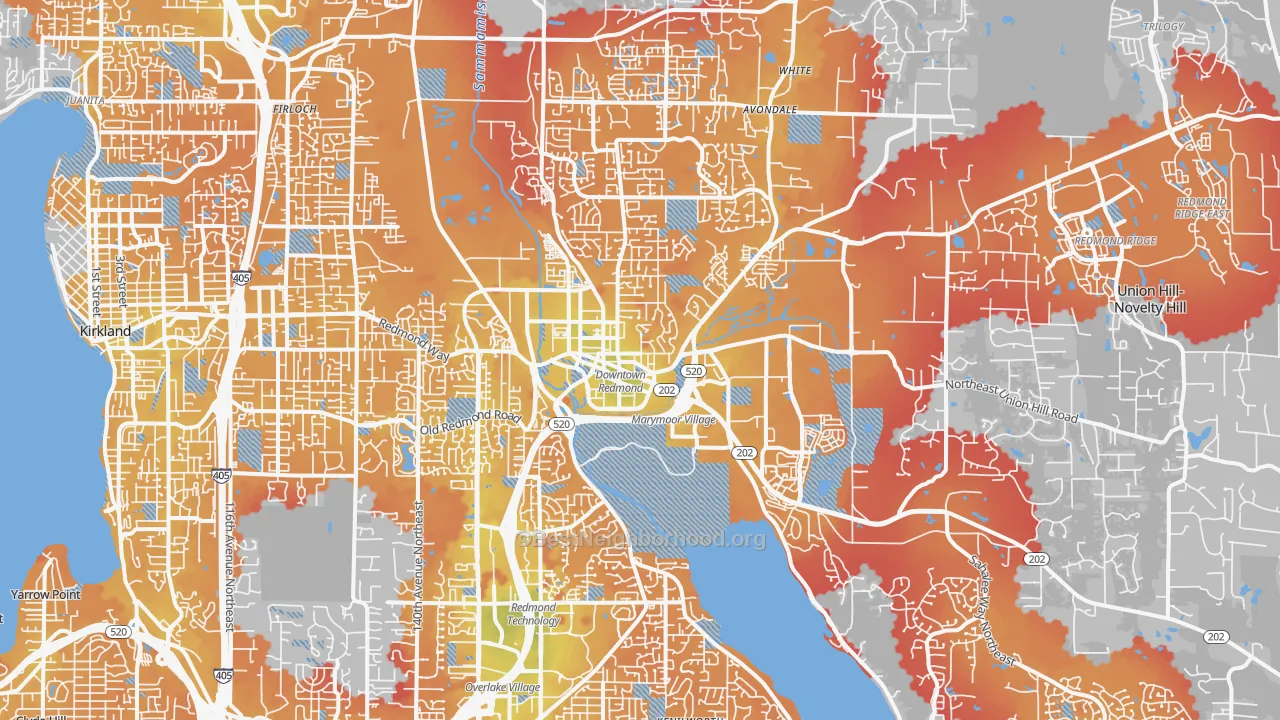 Transit Grade map of Redmond, WA
