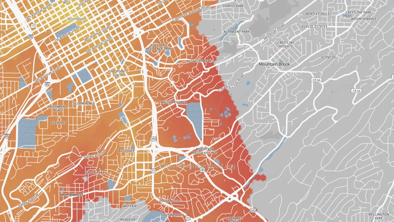 Transit Grade map of Redmont Park, Birmingham, AL