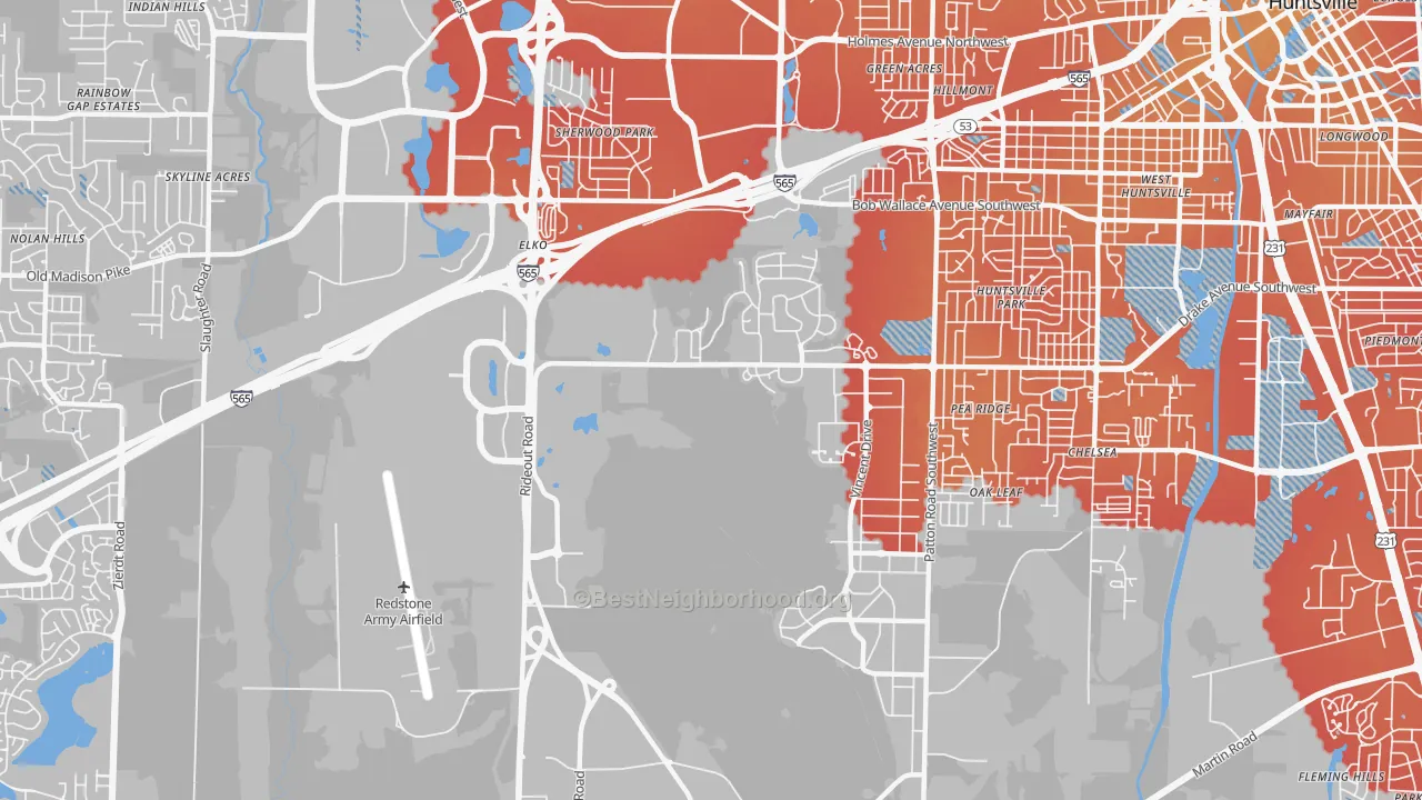 Transit Grade map of Redstone Arsenal, AL