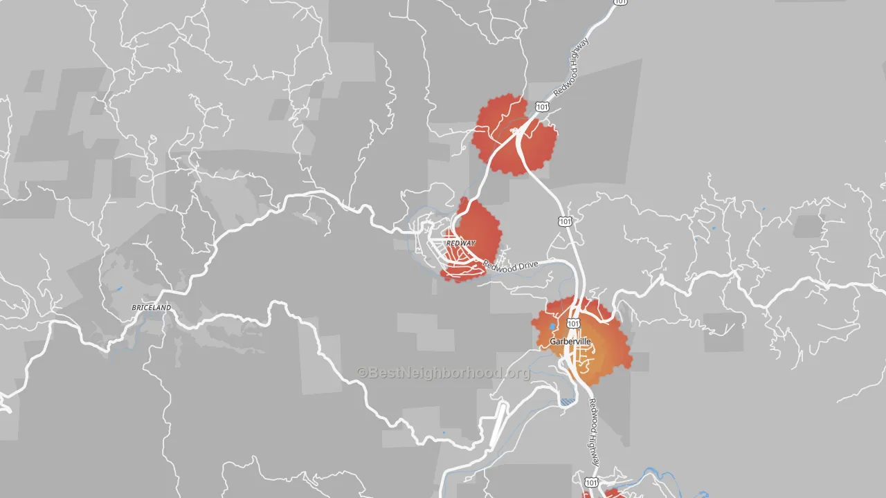 Transit Grade map of Redway, CA
