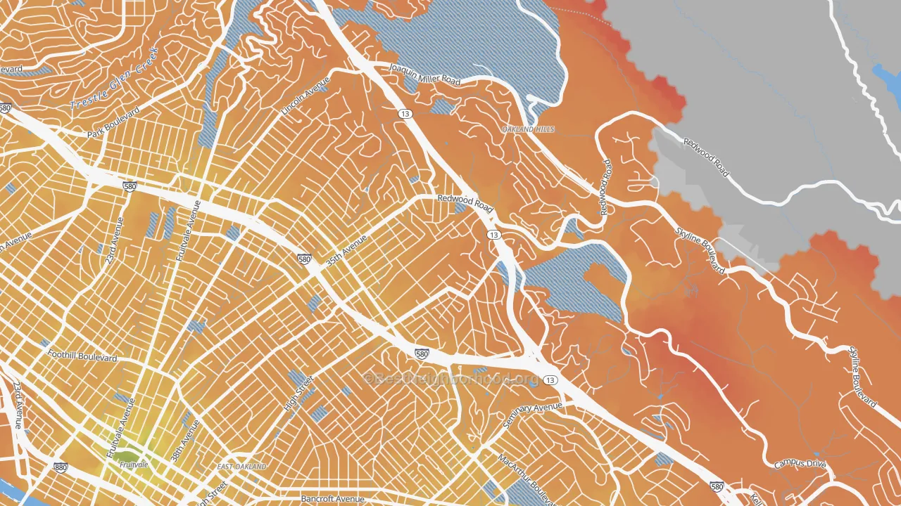 Transit Grade map of Redwood Heights, Oakland, CA