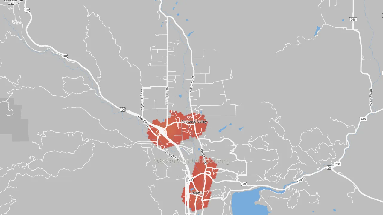 Transit Grade map of Redwood Valley, CA
