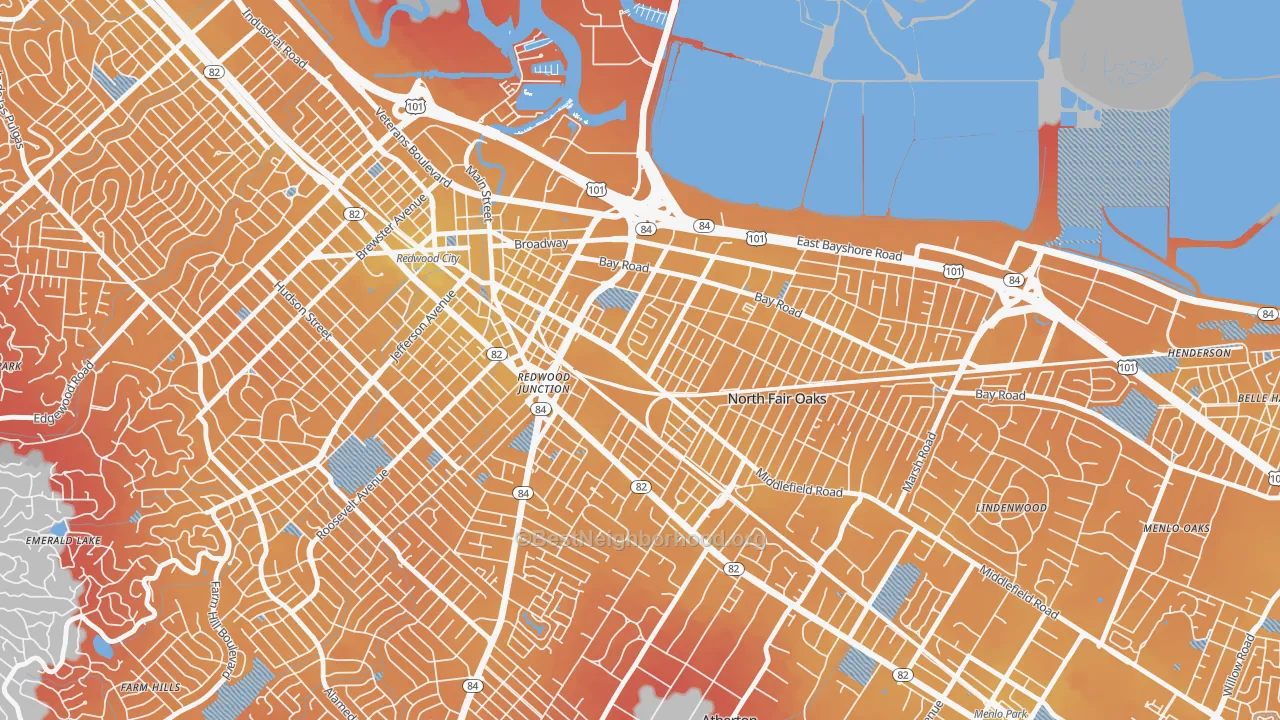 Transit Grade map of Redwood Village, Redwood City, CA