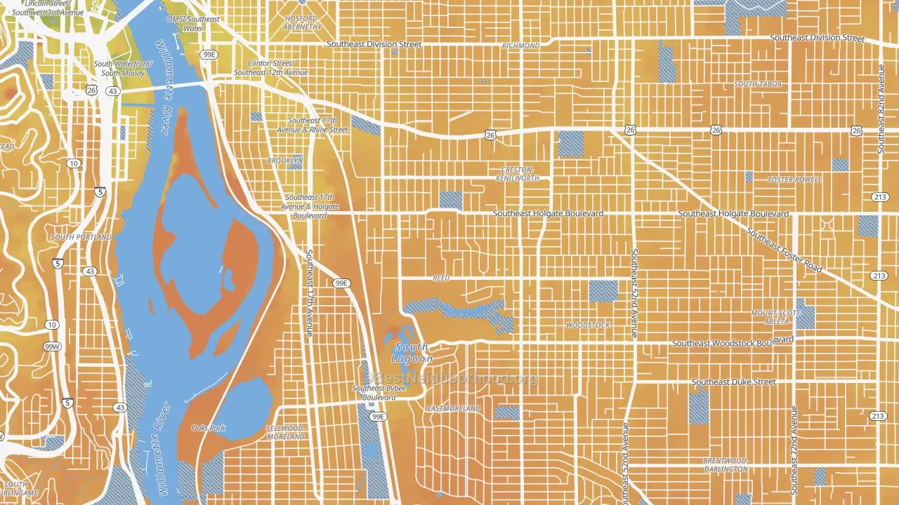 Transit Grade map of Reed, Portland, OR