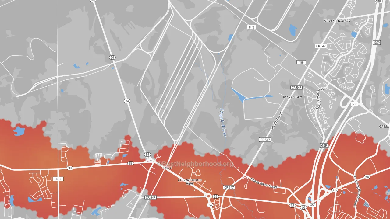 Transit Grade map of Reevytown, NJ