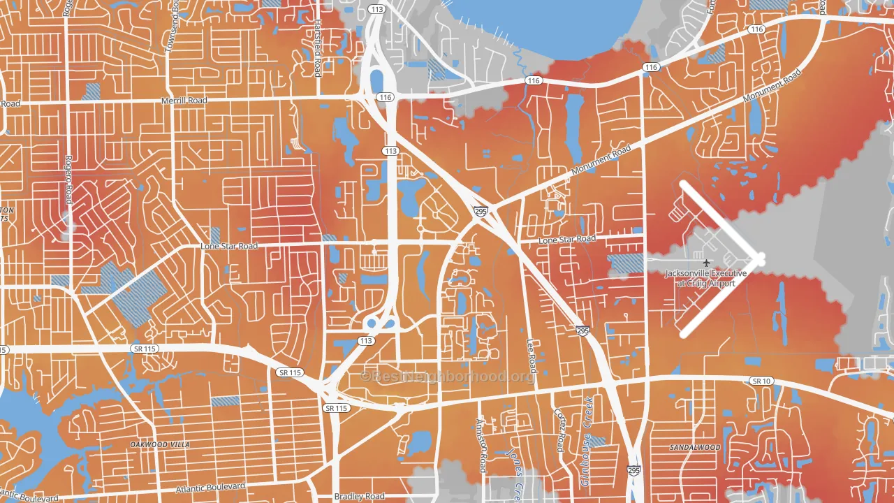 Transit Grade map of Regency, Jacksonville, FL