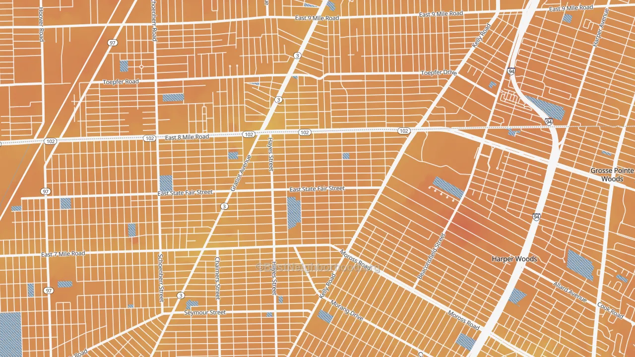 Transit Grade map of Regent Park, Detroit, MI