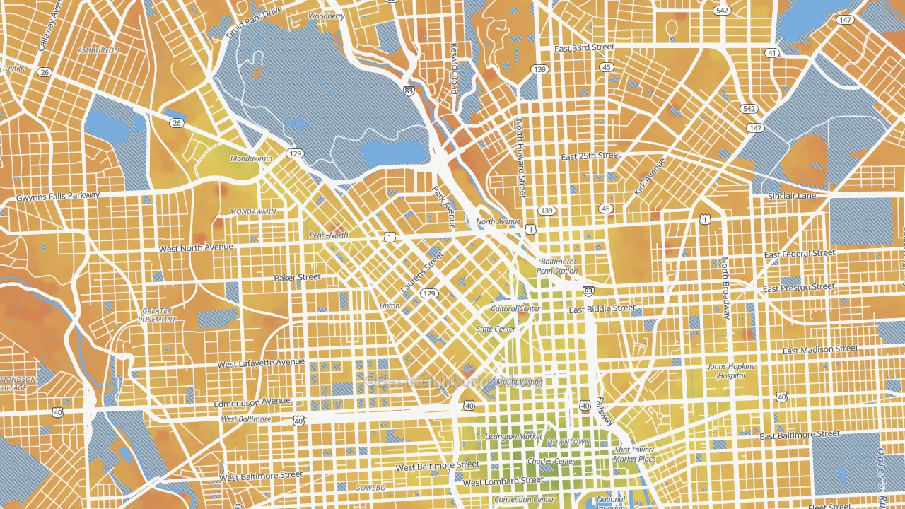 Transit Grade map of Reservoir Hill-Bolton Hill, Baltimore, MD