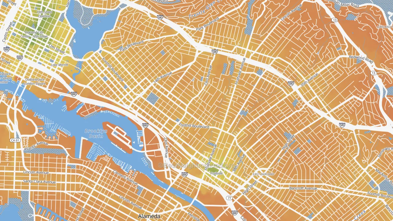 Transit Grade map of Reservoir Hills, Oakland, CA