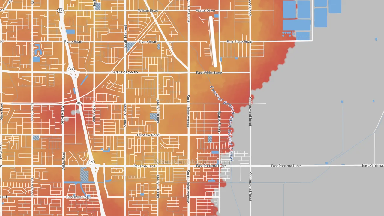 Transit Grade map of Rexland Acres, Bakersfield, CA