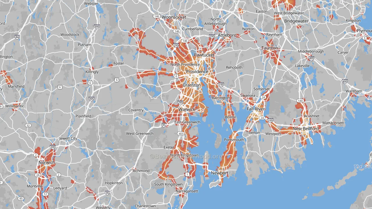 Transit Grade map of Rhode Island