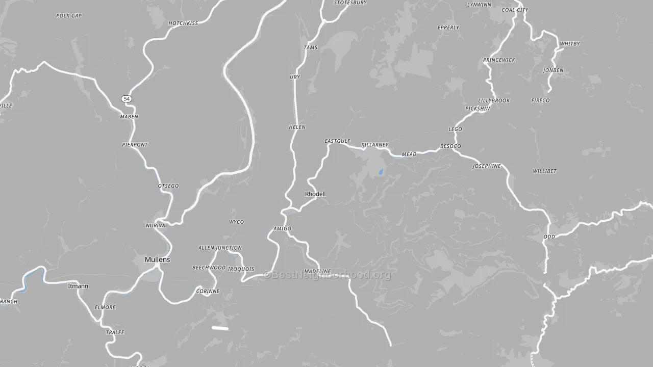 Transit Grade map of Rhodell, WV