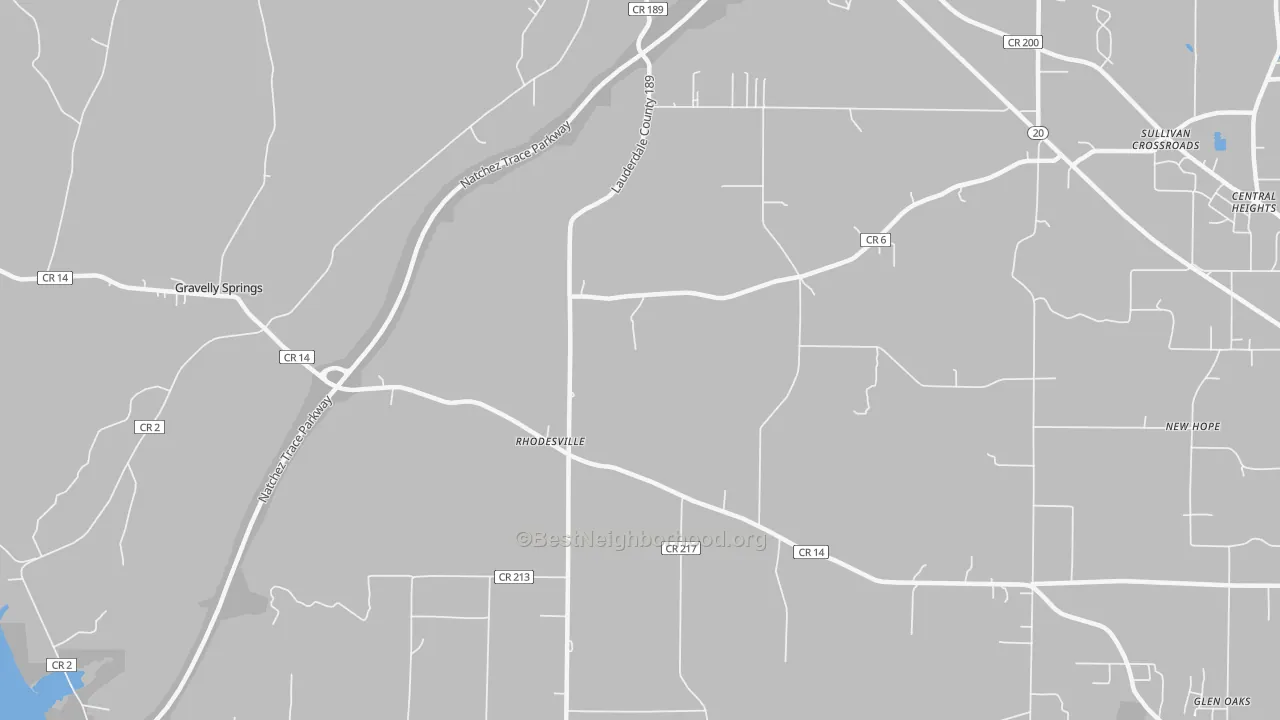 Transit Grade map of Rhodesville, AL