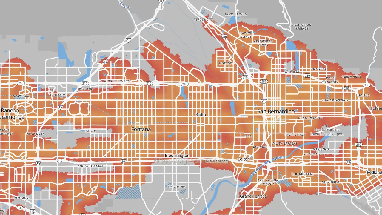 Transit Grade map of Rialto, CA
