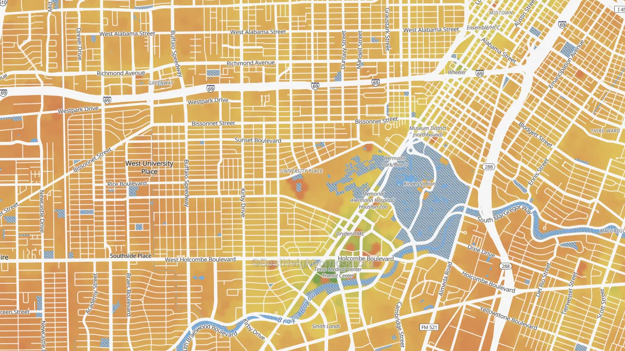 Transit Grade map of Rice, Houston, TX