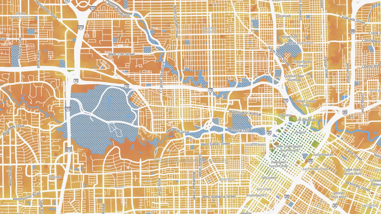 Transit Grade map of Rice Military, Houston, TX