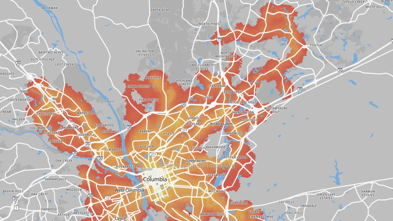 Transit Grade map of Richland County, SC