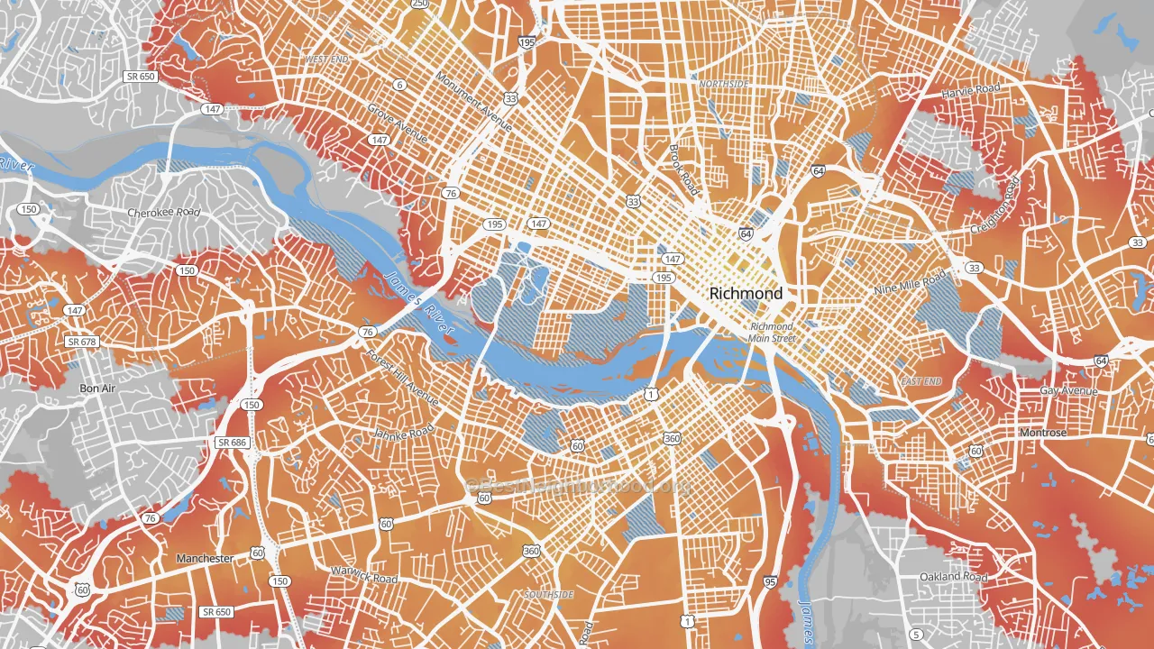 Transit Grade map of Richmond City, VA