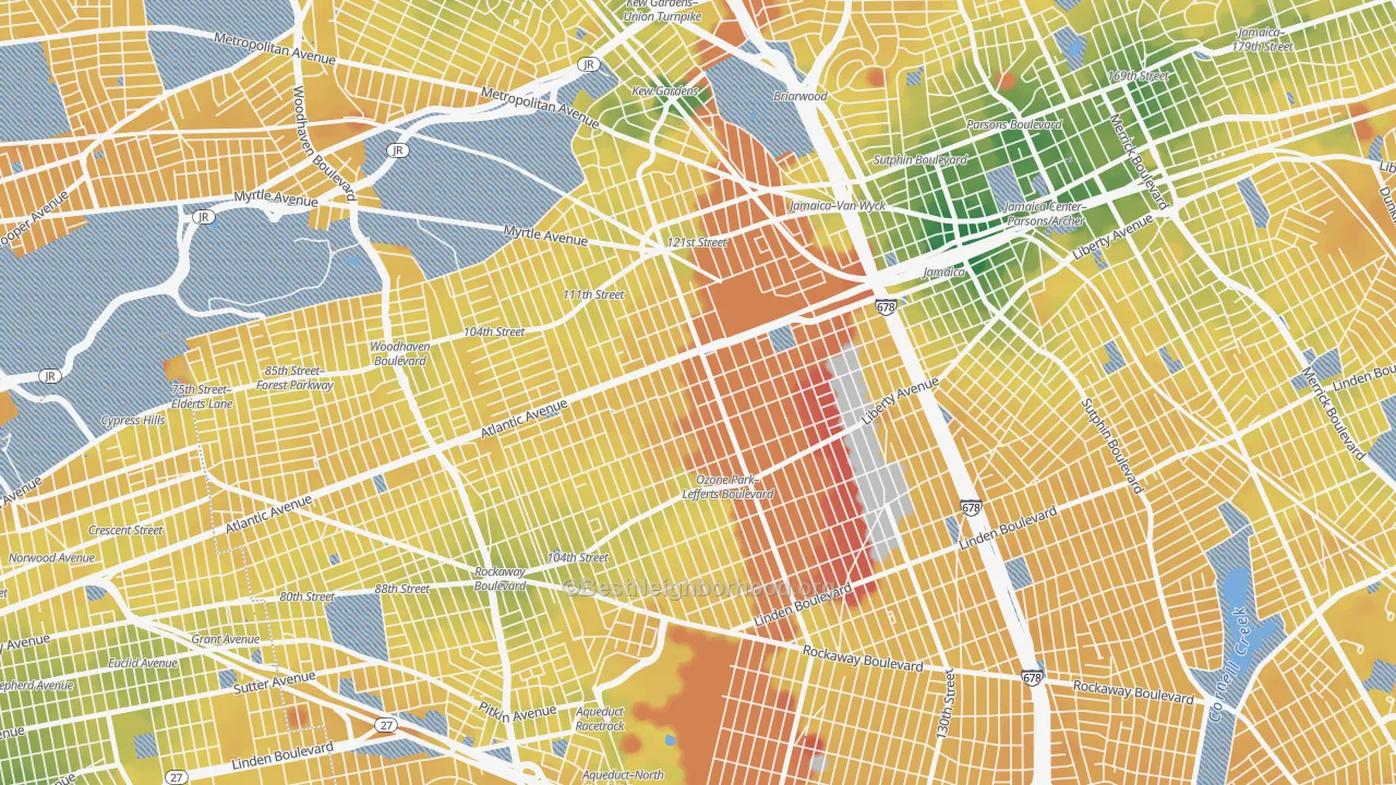 Transit Grade map of Richmond Hill, Queens, NY