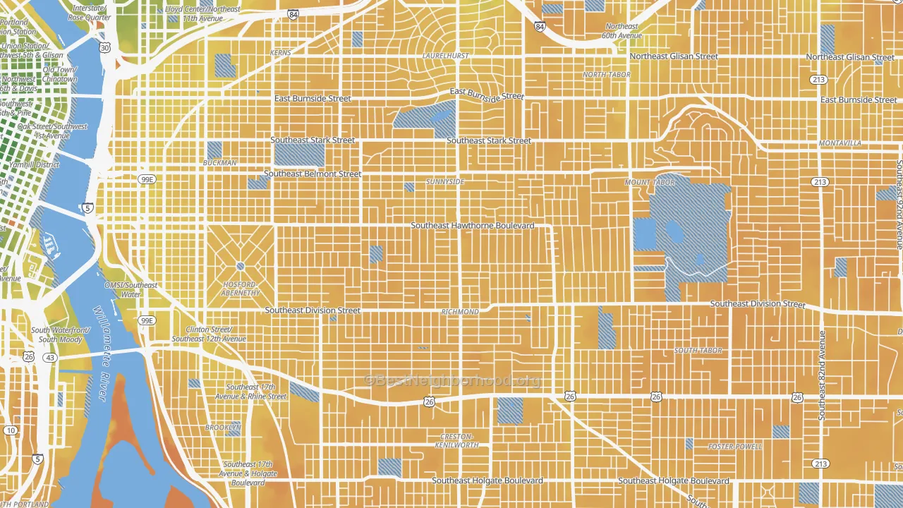 Transit Grade map of Richmond, Portland, OR