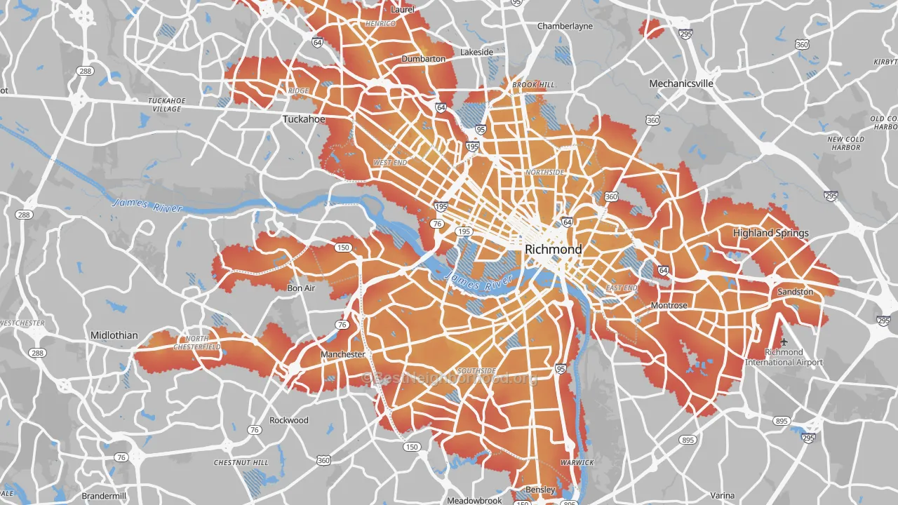 Transit Grade map of Richmond, VA