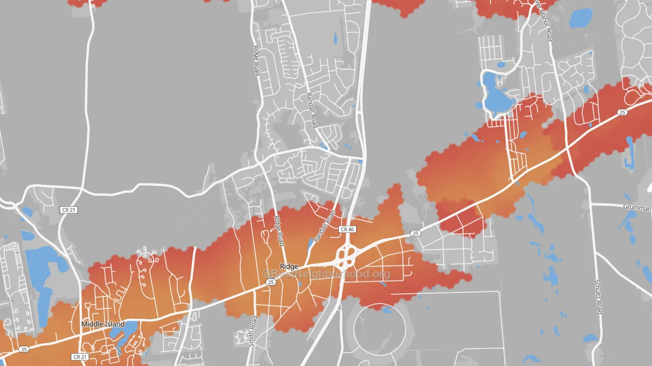 Transit Grade map of Ridge, NY