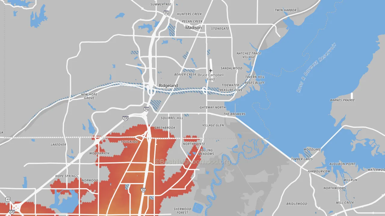 Transit Grade map of Ridgeland, MS