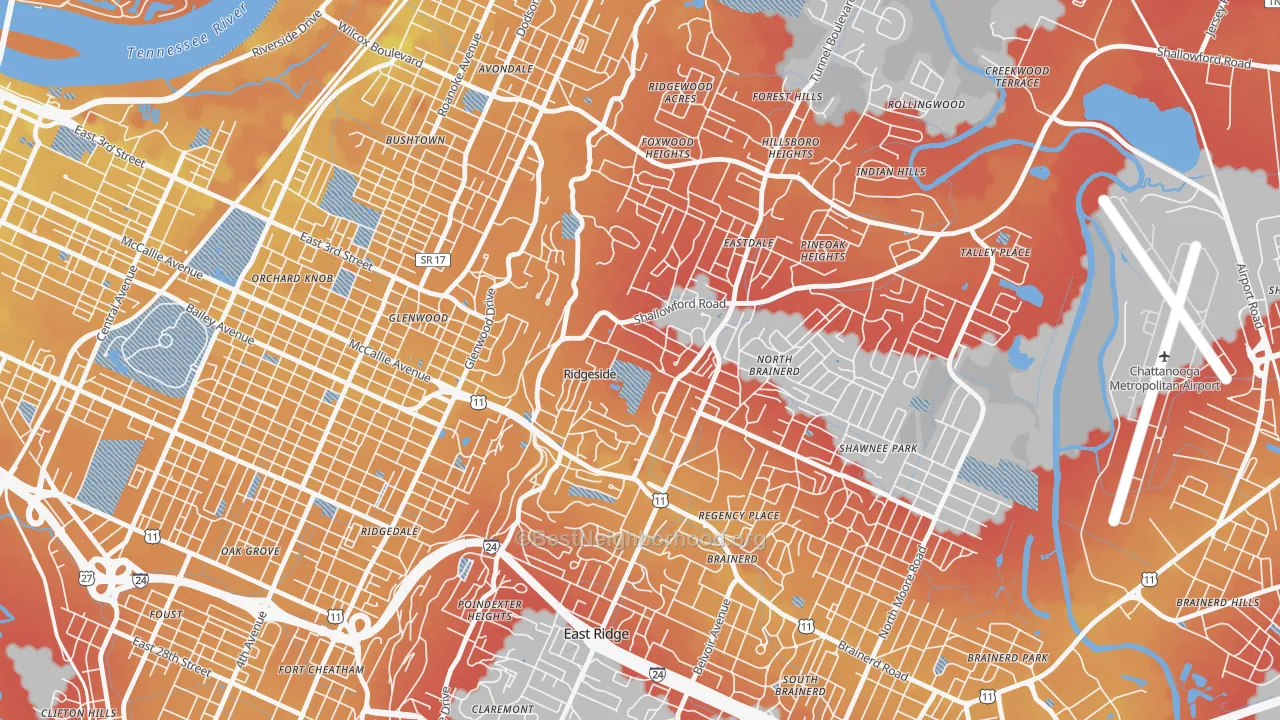 Transit Grade map of Ridgeside, TN