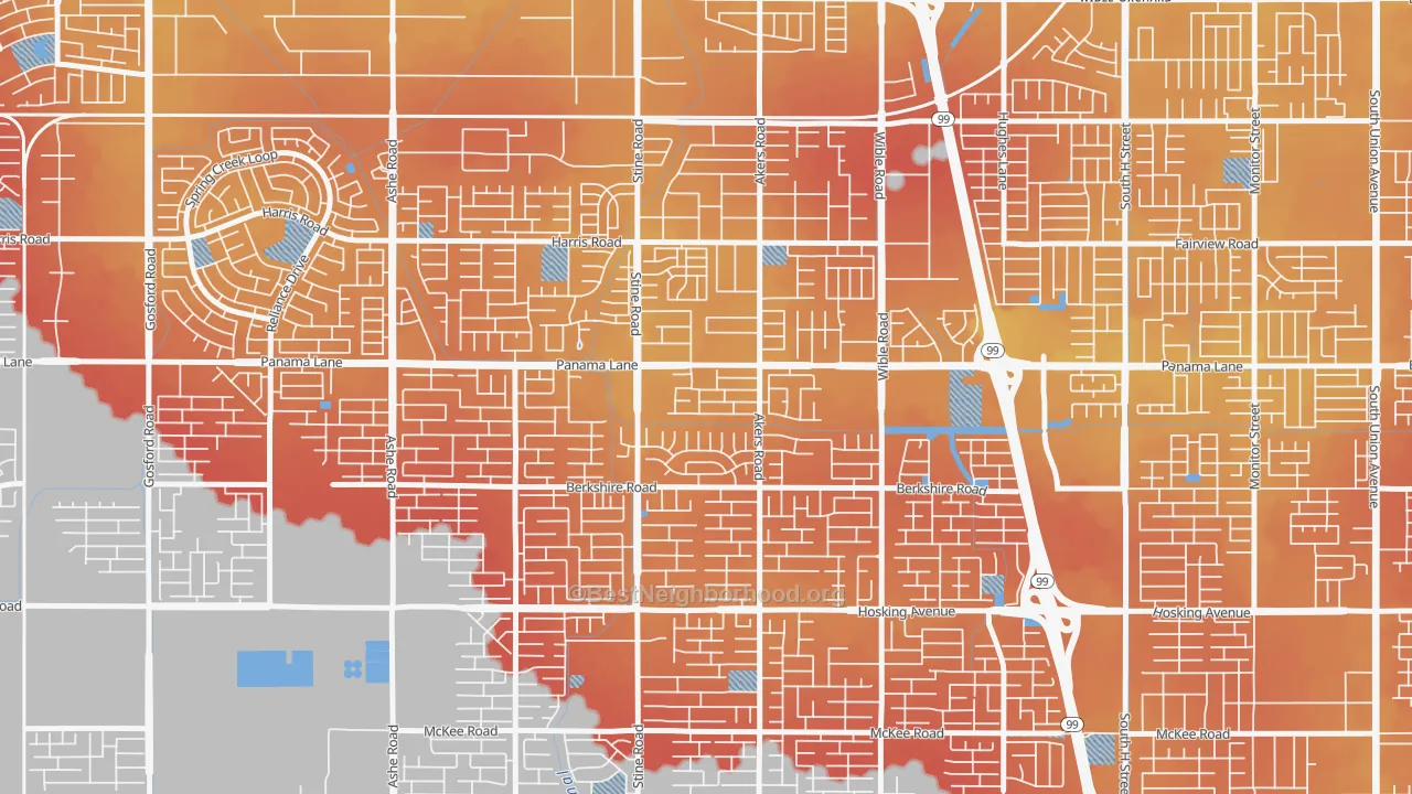 Transit Grade map of Ridgeview Estates, Bakersfield, CA