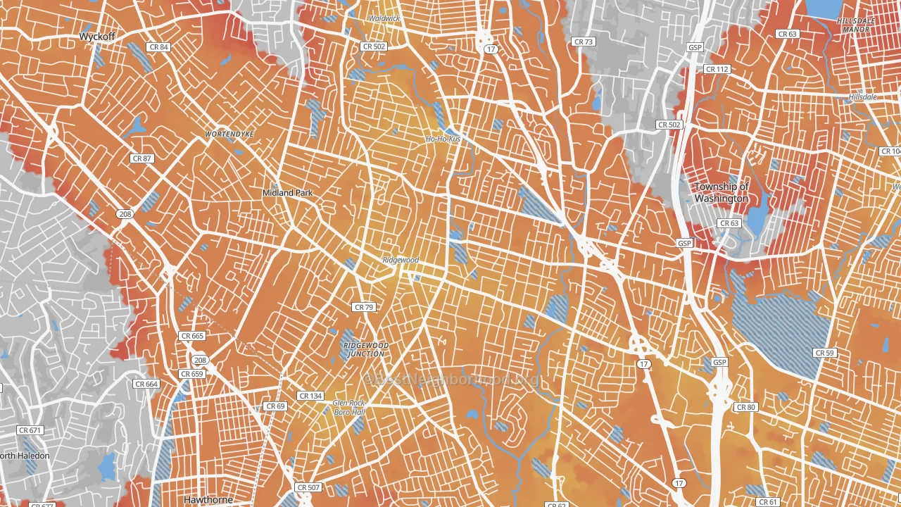Transit Grade map of Ridgewood, NJ