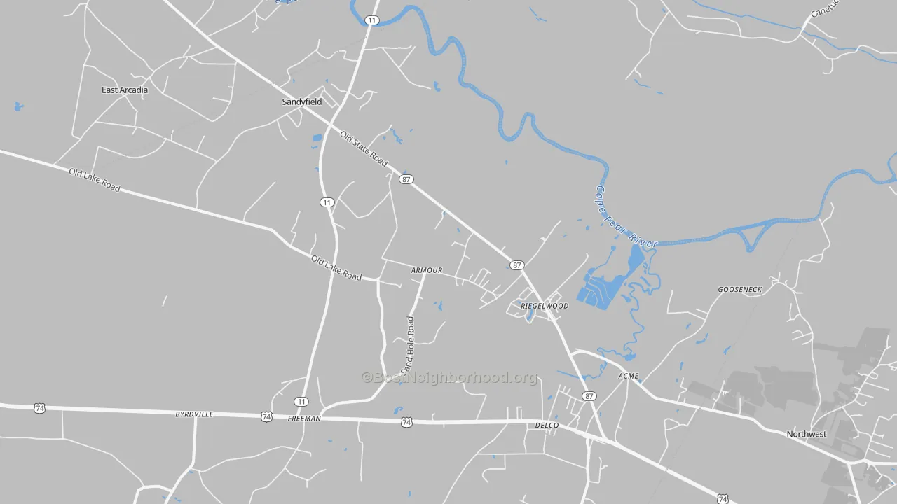 Transit Grade map of Riegelwood, NC