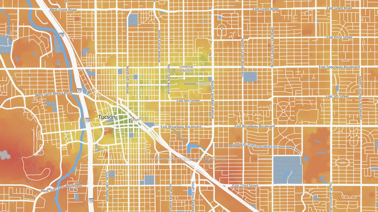 Transit Grade map of Rincon Heights, Tucson, AZ