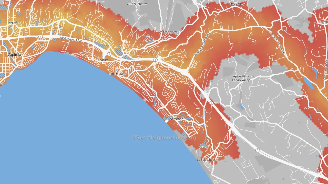 Transit Grade map of Rio del Mar, CA