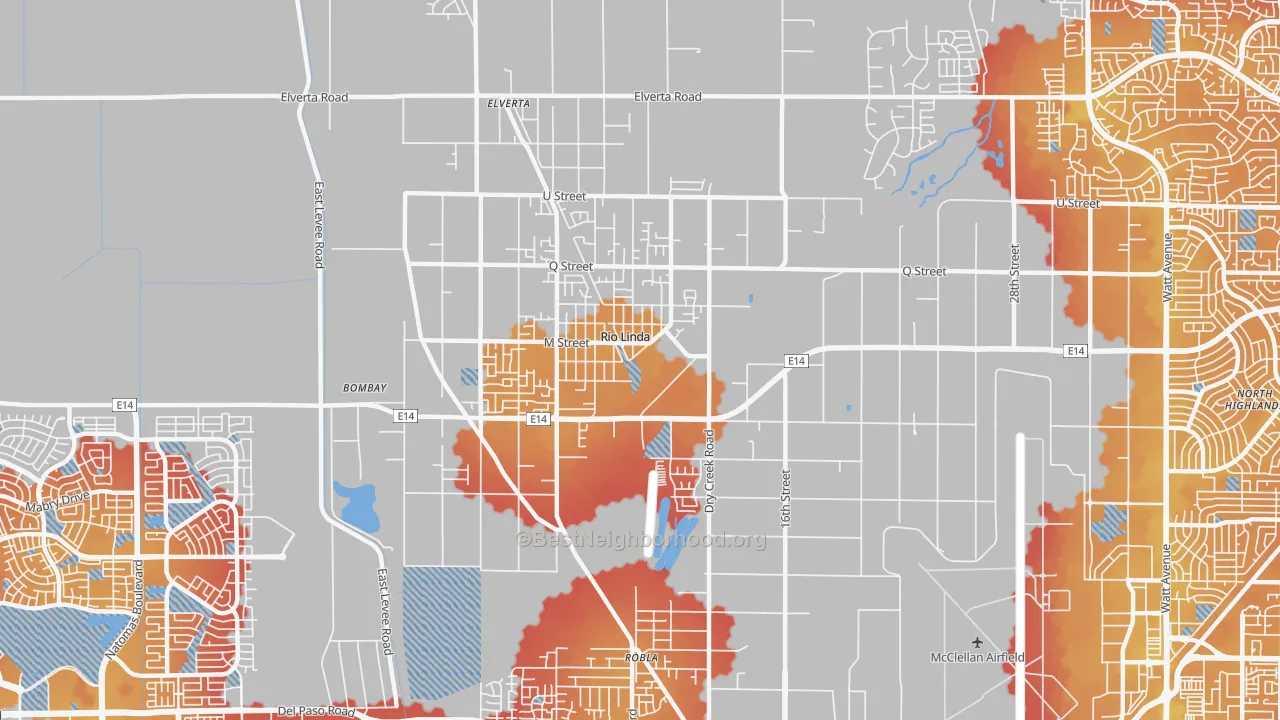 Transit Grade map of Rio Linda, CA