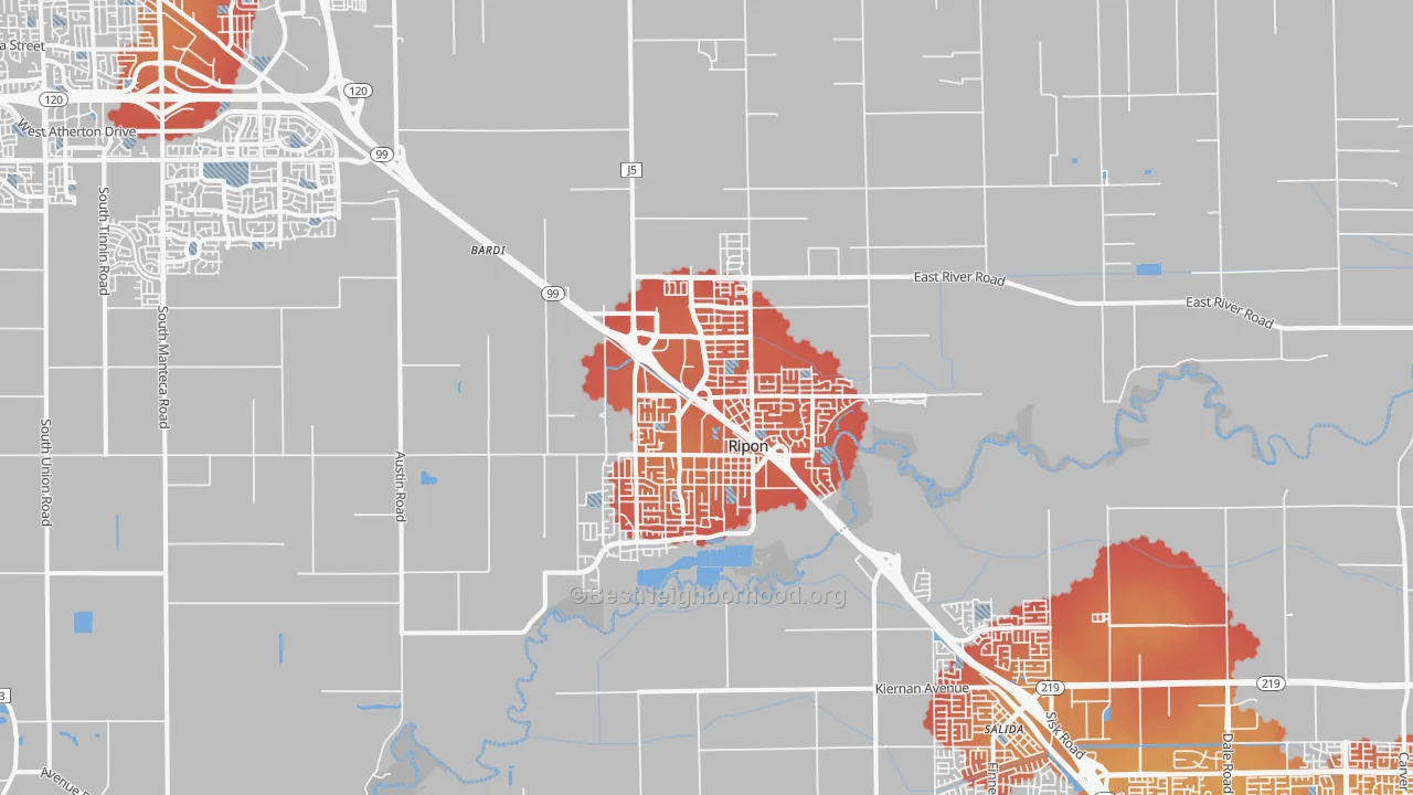 Transit Grade map of Ripon, CA