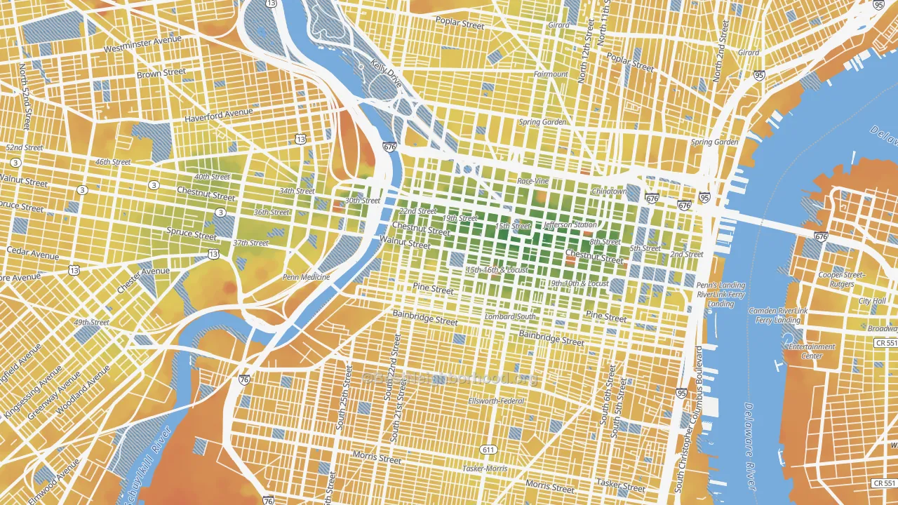 Transit Grade map of Rittenhouse Square, Philadelphia, PA