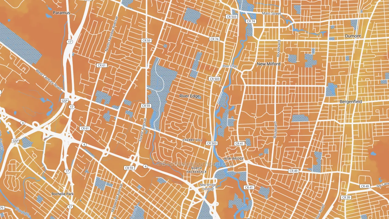 Transit Grade map of River Edge, NJ