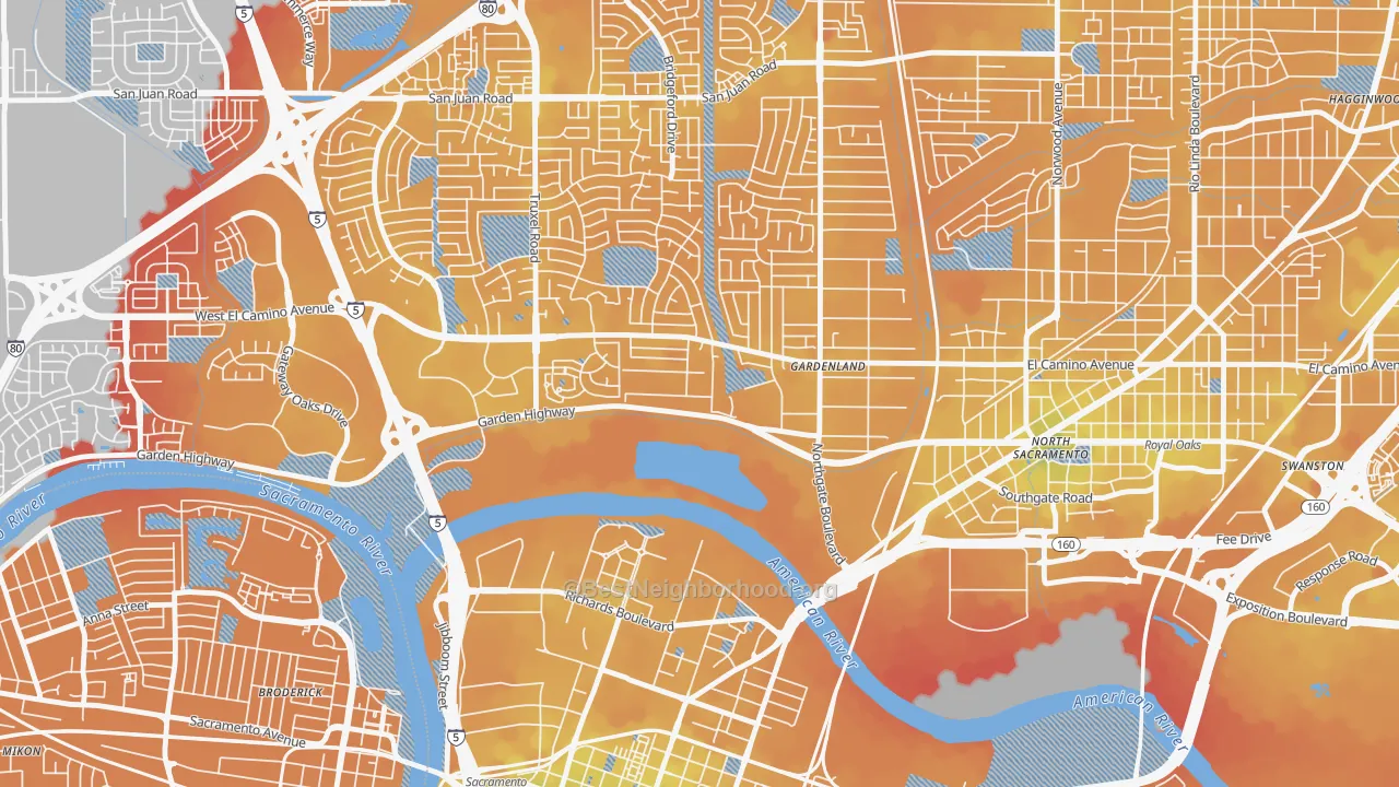 Transit Grade map of River Gardens, Sacramento, CA
