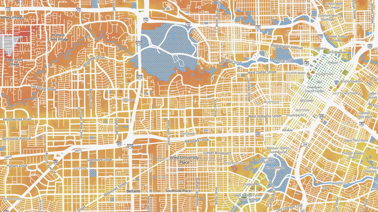 Transit Grade map of River Oaks, Houston, TX