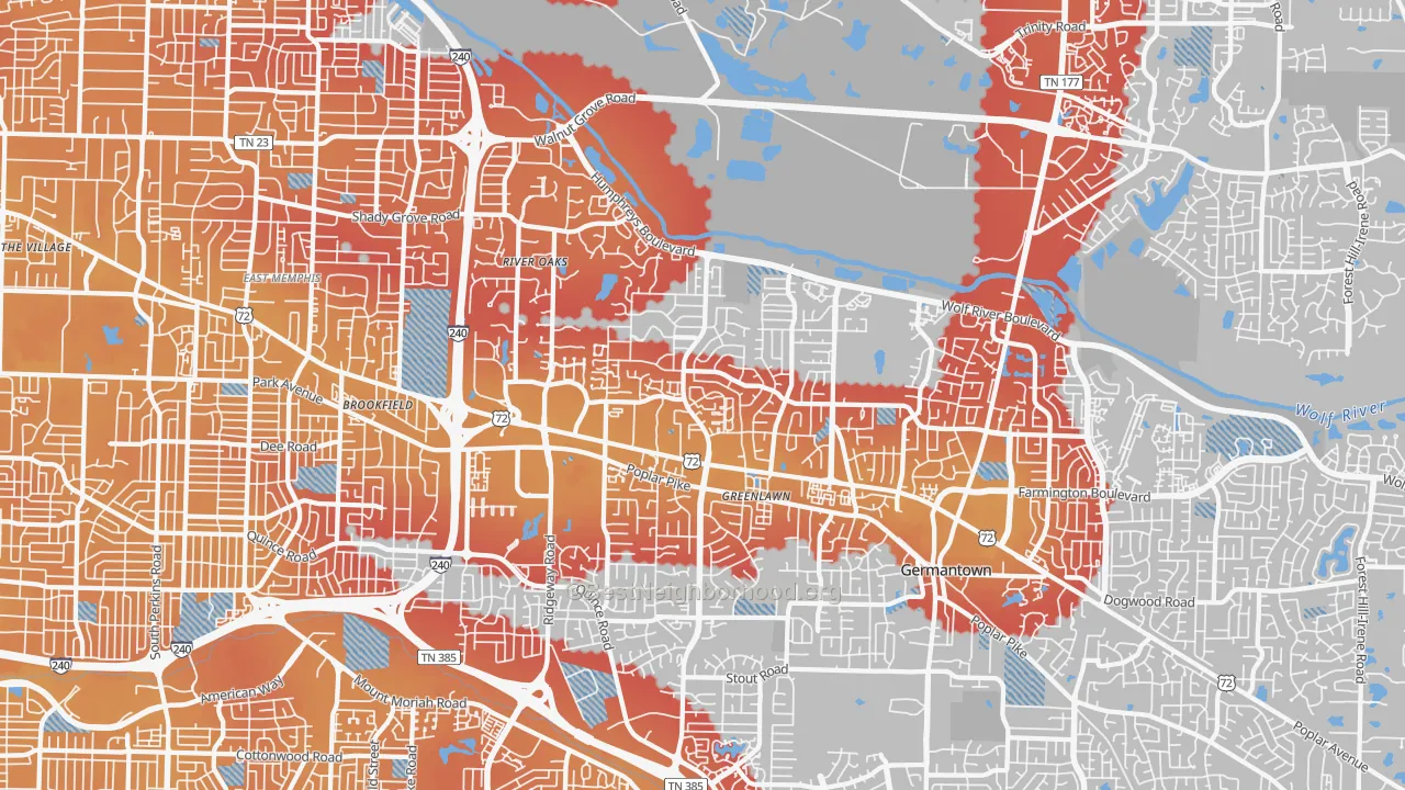 Transit Grade map of River Oaks-Kirby-Balmoral, Memphis, TN